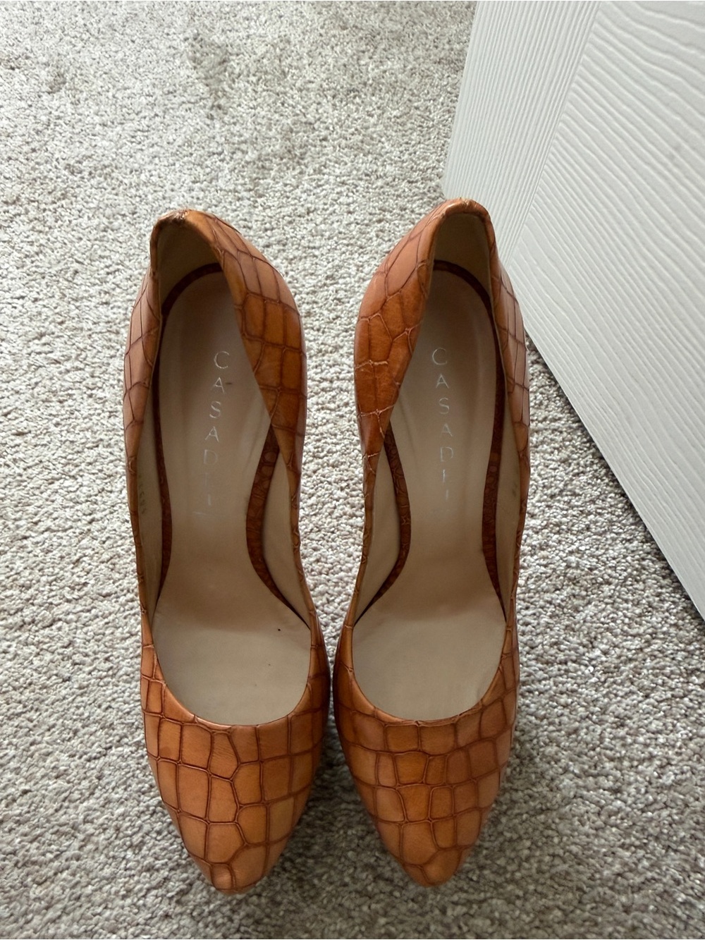 Casadei Cognac Croc-Embossed Stiletto Pumps 6” heel height